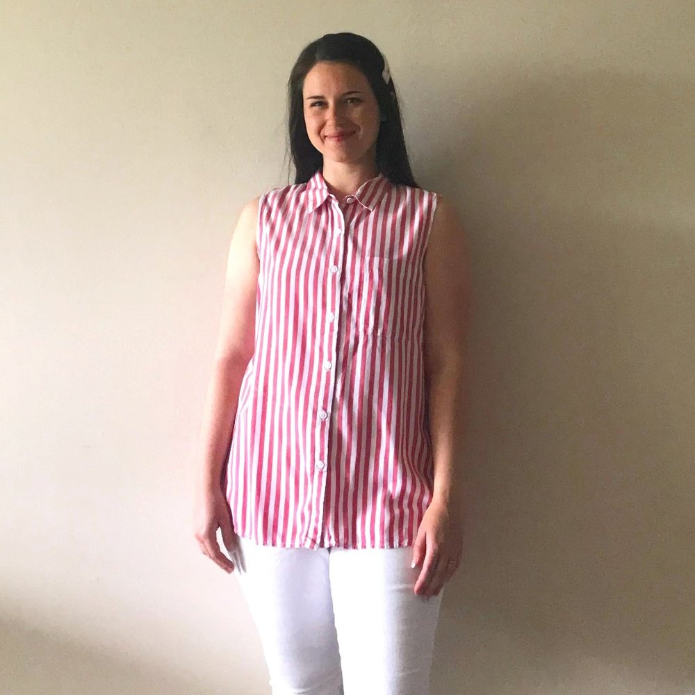 Striped Sleeveless Button Down Shirt